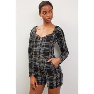 Slate & Willow Sz XXL Black Silver Gold Tweed Long Sleeve Sweetheart Romper